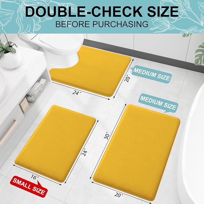 Smiry Memory Foam Bath Mat 70x24, Extra Soft and Absorbent Bathroom Rugs | Yellow, Quick Dry Machine Washable Non-Slip Bath Mat for Bathroom Floor, Shower and Tub