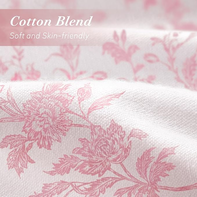Pink Floral Shower Curtain,Vintage Cotton Cottagecore Shower Curtains for Bathroom, 60" W x 72" L