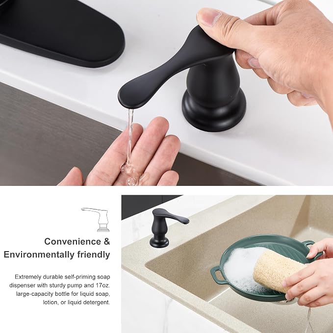 Built in Soap Dispenser for Kitchen Sink with Bottle, Matte Black | Mattle Black Kitchen Sink Soap Dispenser Pump with 17 OZ Bottle, Lotion Dispenser, Refill from The Top, G086B
