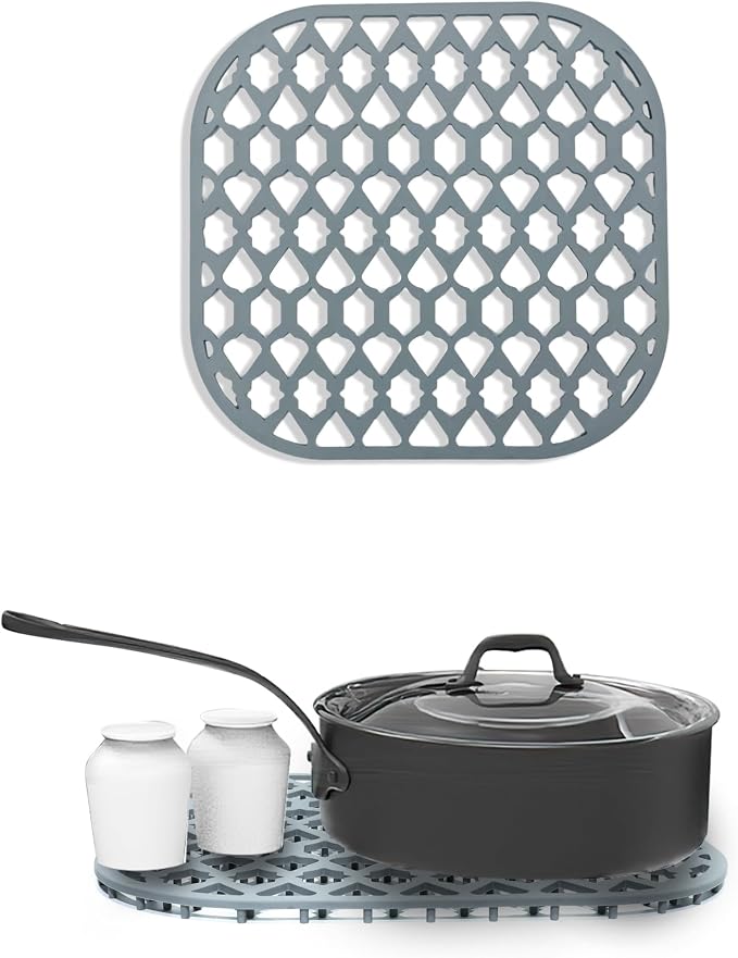 Silicone Sink Protector Mats for Multi-Size Kitchen Sink(12"x11.5") | Flexible and durable, heat-resistant, machine washable, non-slip, gray grid.