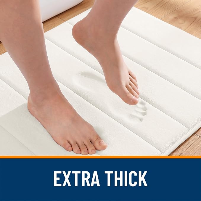 OLANLY Memory Foam Bath Mat 35x24, Super Soft and Absorbent Bathroom Rugs | Ivory, Quick Dry Bath Rug, Machine Washable Shower Floor Mats, Bathmat Carpet for Bathroom Floor, Tub and Shower