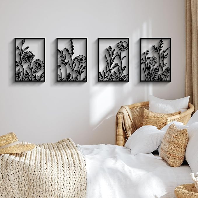 Glamativity Large 4 Pcs Colorful And Black Double-Sided Gold Leaf Metal Wall Art, 22.5 x 15.7'' Botanical Abstract Wall Décor Metal Leaf with Frame, 3D Textured Sculptures, Modern Wall Art With Ginkgo Biloba Design for Living Room Bedroom Bathroom Stud...