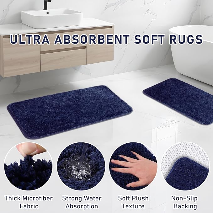 Bathroom Accessory Set - Bathroom Set, 12PC Bathroom Accessories Set, Blue Bathroom Accessories Set, Mini Trash Can, Toilet Brush, Trash Can & Soap Dispenser