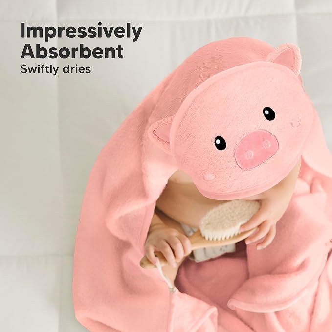 KeaBabies Hooded Baby Towel for Newborn, Baby Bath Towels (Piglet, 35x35) | Viscose Derived from Bamboo, Large Baby Towels with Hood, Boys, Girls, Toddler, Soft Absorbent Baby Bath Essentials