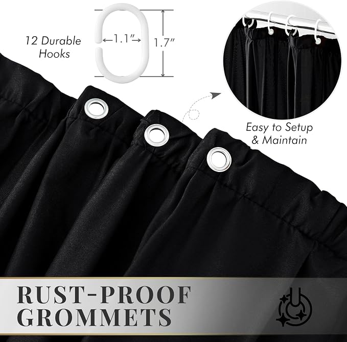 LIPA Boho Shower Curtain Rustic Ruffle Shower Curtain with Ruched & Bow Vintage Farmhouse Shower Curtains for Bathroom Bohemian Bathroom Decor(Black,72x78 Inches)