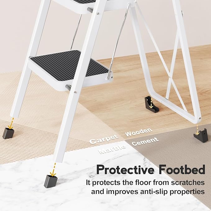 HBTower Step Ladder Folding Step Stool for Adults with Anti-Slip Pedal | 330 lbs Capacity for Kitchen, Home,White