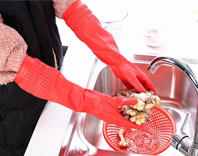 Rubber Cleaning Gloves Kitchen Dishwashing Glove 6-Pairs,Waterproof Reuseable.(Large)