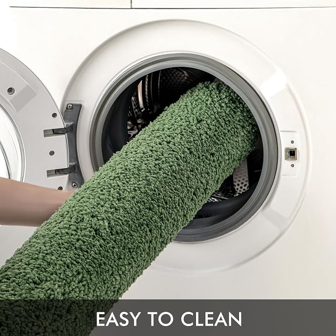 MIULEE Moss Green Microfiber Toilet Bath Rug U-Shaped Contour 20x24 Inch | Absorbent, Non Slip, Quick Dry, Fluffy Bath Rugs for Bathroom Floor Tub Showers, Machine Washable
