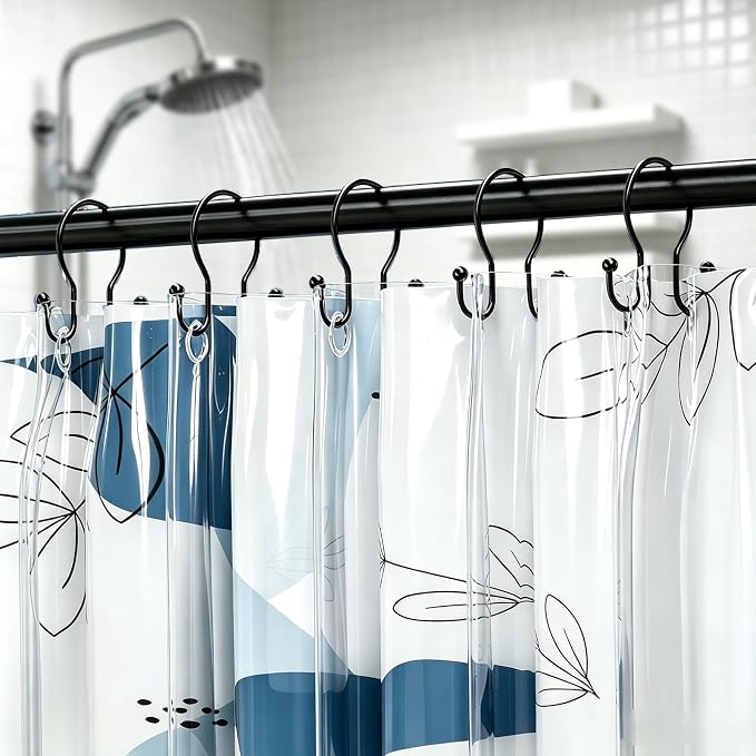 OEH Shower Curtain Hooks, 12 Pcs Minimalist Shower Curtain Rings, Metal Shower Curtain Hangers, Double Hook Black Shower Curtain Hooks Rust Proof, Glide Smoothly Shower Hooks for Shower Curtain, Black