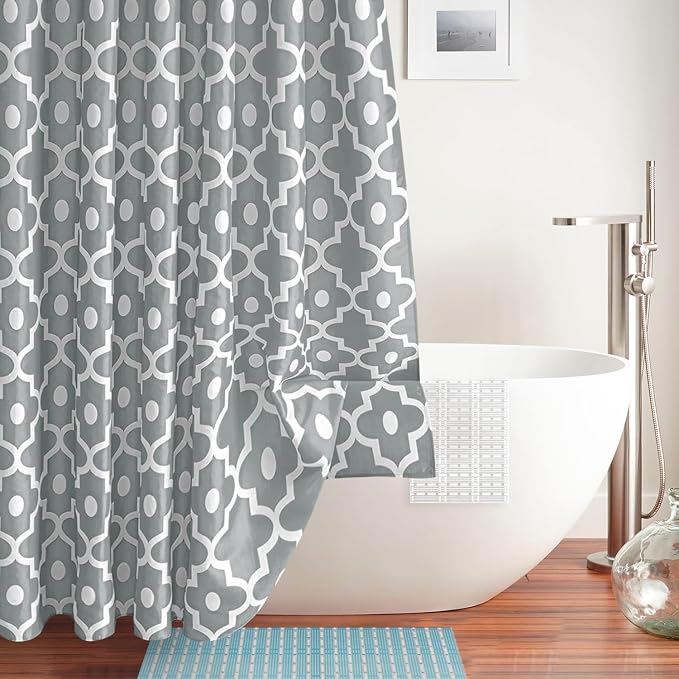 Biscaynebay Textured Fabric Shower Curtains 72" X 72", Silver Grey Morocco Pearl Printed Linen Modern Hotel Luxury Quality Cloth Bathroom Curtains Machine Washable