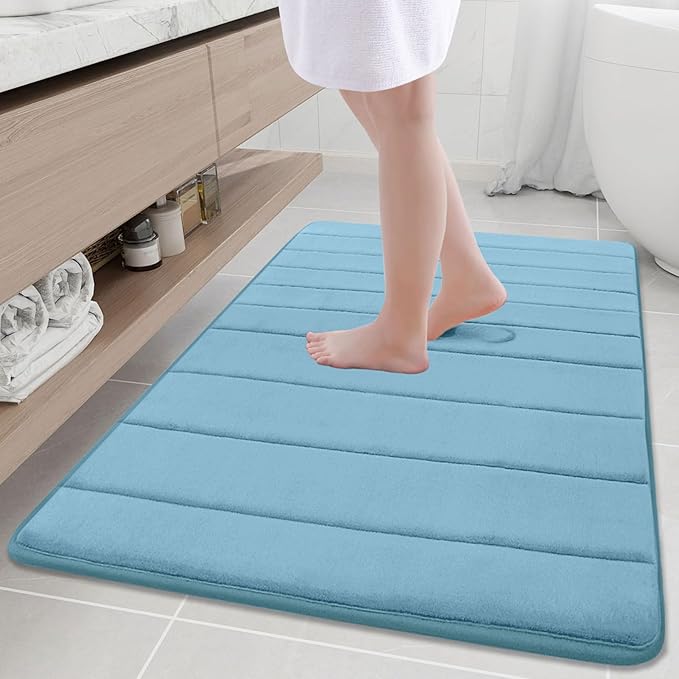 Buganda Memory Foam Bath Mat 40 x 32, Ultra Soft Absorbent Bathroom Rugs | Blue, Machine Washable Quick Dry Bath Mats for Bathroom Floor, Shower and Tub, Home Decor Accessories