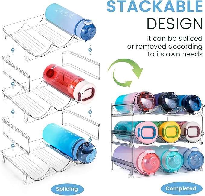 spospo Water Bottle Organizer for Cabinet 3 Pack Water Bottle Holder | Plastic Water Bottle Organization and Storage Shelf, Tumbler Organizer for Cabiner, Fridge, Kitchen, Desktop, Pantry