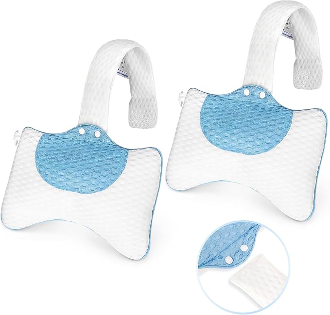 3D Mesh Hot Tub Pillow Ergonomic Neck Adjust Strap Quick Dry Spa Tub Cush | 2-Pack Universal Fit Soft Fast Drying Mesh Spa Pillow with Long Hook Strap for Outdoor Hot Tub & Chaise Lounge