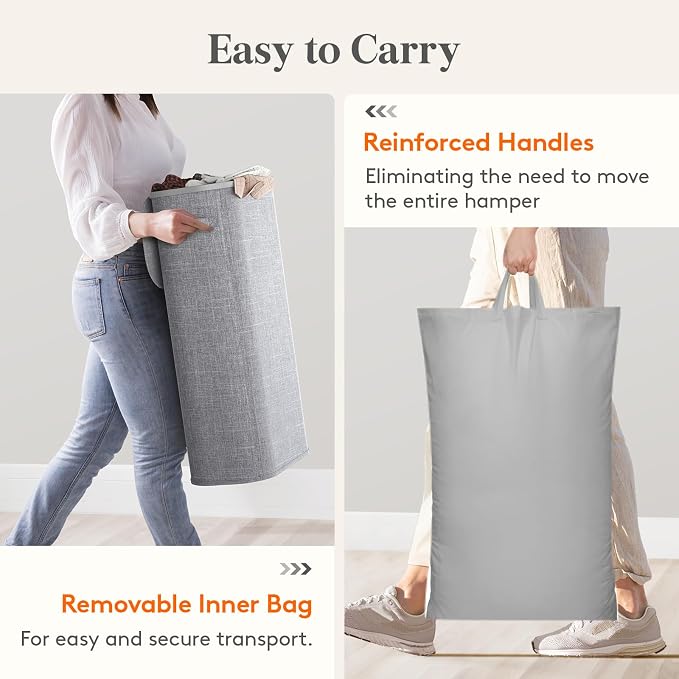 Lifewit Slim Laundry Basket with Lid and Removable Bag, 75L, Gray | Plastic Handles, Collapsible Narrow Laundry Hamper, Tall Skinny Laundry Bin, Clothes Hamper for Laundry, Bedroom, RV, Dorm