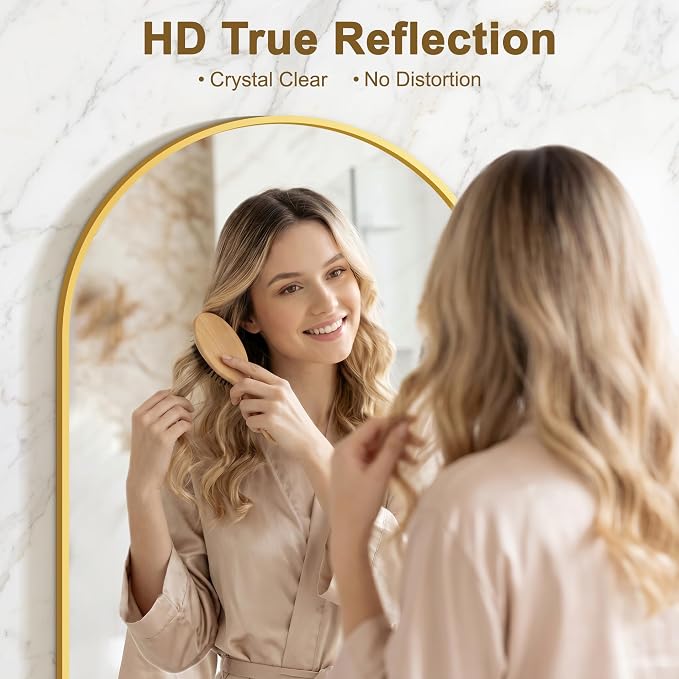 FGU Arched Bathroom Mirror for Over Sink 36"x24" Gold Vanity Mirror | Wall Mounted, HD Tempered Shatter-Proof Glass, Rust-proof Arched Metal Frame, Arch Mirror for Bedroom, Living Room, Entryway