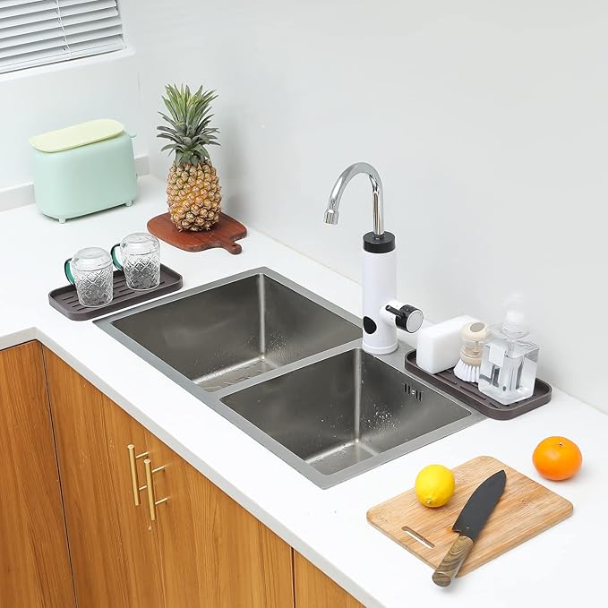 MicoYang Silicone Kitchen Sink Organizer Tray for Multiple Usage,Eco-Friendly Sponges Holder for Kitchen Bathroom Counter or Sink,Dish Soap Dispenser,Scrubber,Bottle,Cup (Coffee, 10"×5.3")