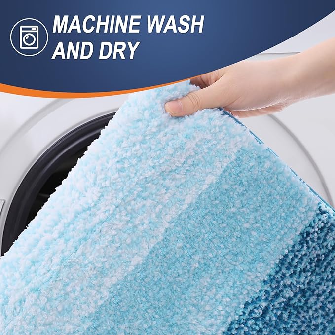 OLANLY Bathroom Runner Rug 47x17, Extra Soft Absorbent Microfiber Bath Rugs | Peacock Blue, Non-Slip Quick-Drying Rubber Backing, Washable Long Bath Mat for Floor, Tub and Shower, Home Decor