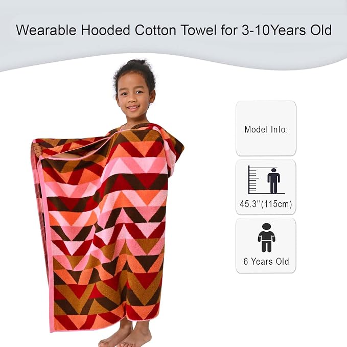 VOOVA & MOVAS Kid Hooded Towel,3-10 Years,100% Cotton, Red | Classic Solid Jacquard Weave, 500GSM Dense Fabric, Ultra Soft Texture, Fits Bath, Beach, Pool and Swim Scenes