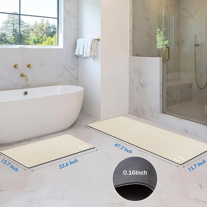 RUERYA Bathroom Rugs and Mats Set 2 Piece Diatomaceous Earth Bath Mat,Beige | Non Slip Rubber Backed Quick Dry Bathroom Rugs Super Absorbent Low Pile Diatomite Stone Bathroom Mat Fit Under Door Floors