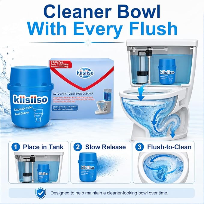 KIISIISO Toilet Bowl Cleaners-9 Bottles, Blue Toilet Bowl Cleaner Tablets in Bottles with Sustained-Release Technology, Upgraded Automatic Cleaning Solution Prevent Stain Build Up, 63.5 oz