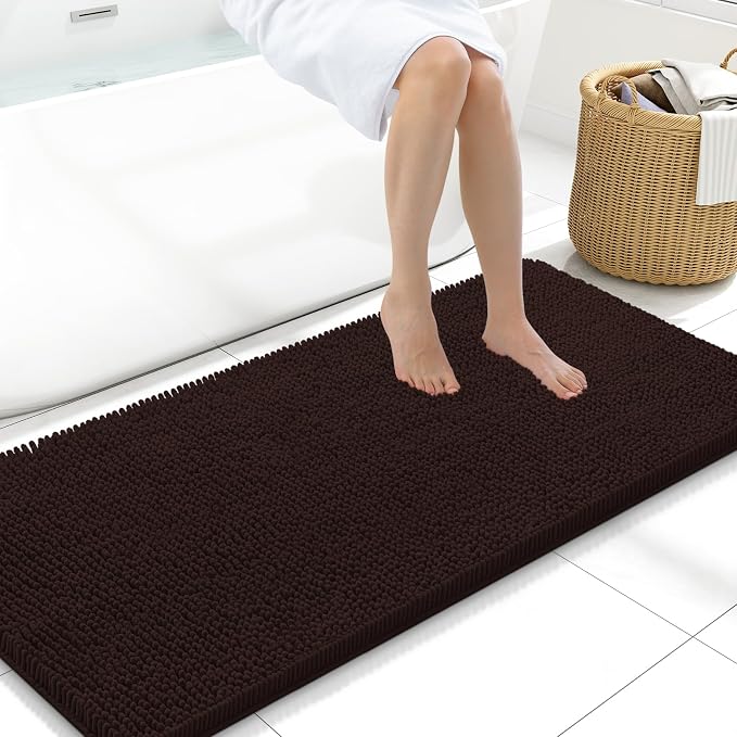 Arotive Bathroom Rugs 47x20, Soft Absorbent Shaggy Chenille Bath Rugs | Brown, Machine Washable Rubber Backing Bath Mats for Bathroom Floor Tub and Shower Home Decor Accessories