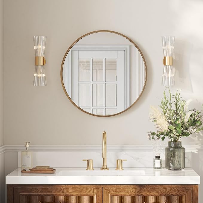 24 Inch Gold Round Bathroom Mirrors for Over Sink | Circle Mirror with Aluminum Frame, Wall Mirror for Vanity, Entryway, Living Room, Hallway and Bedroom Decor