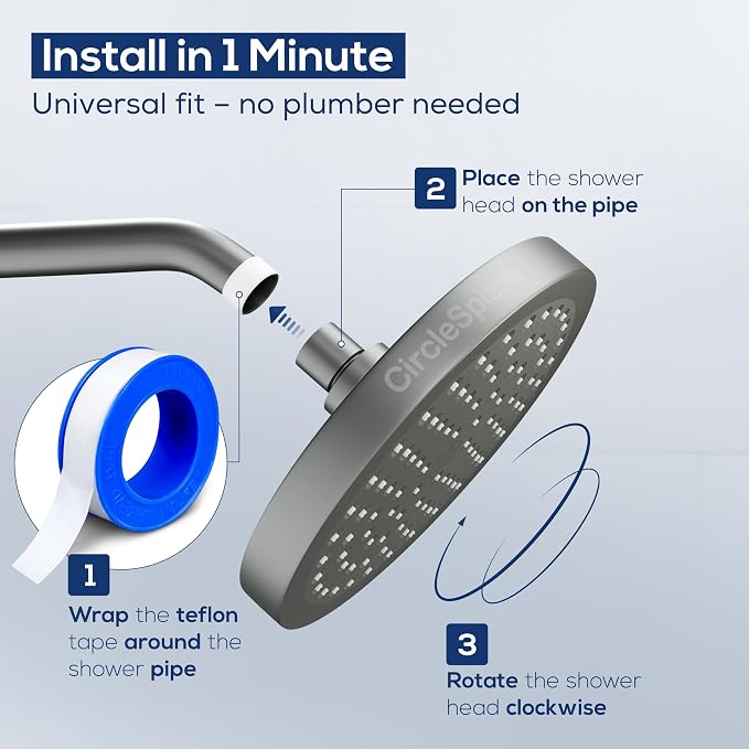 Shower Head - High Pressure 2.5 GPM - Matte Grey | Anti-clog silicone nozzles, removable restrictor, easy-clean fixed replacement