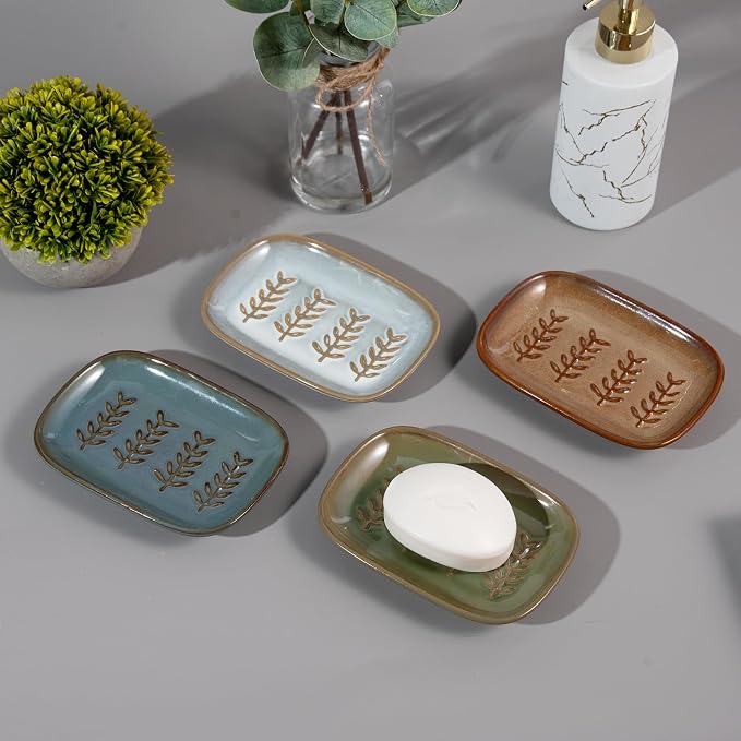 HighHerz Aesthetic Ceramic Soap Dish for Shower, Soap Holder with Raised Relief, Shower Soap Dish for Shampoo Bar Or Sponge, Soap Saver for Bathroom, Kitchen, Sink, Decorative Soap Tray(Grey&White)