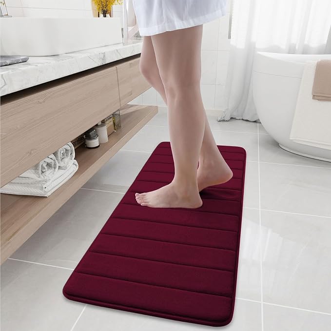Buganda Memory Foam Bath Mat 47 x 17, Ultra Soft Absorbent Bathroom Rugs | Burgundy, Machine Washable Quick Dry Bath Mats for Bathroom Floor, Shower and Tub, Home Decor Accessories