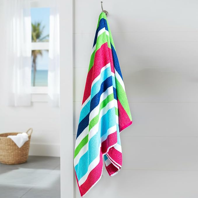 CASA COPENHAGEN Monaco Beach Towels Designed in Denmark Rough and Tough, Quick Dry, for Pool, Bath & Shower 30x60 inches 4 Pieces Cotton Beach Bath Towels Set - Rainbow Pink