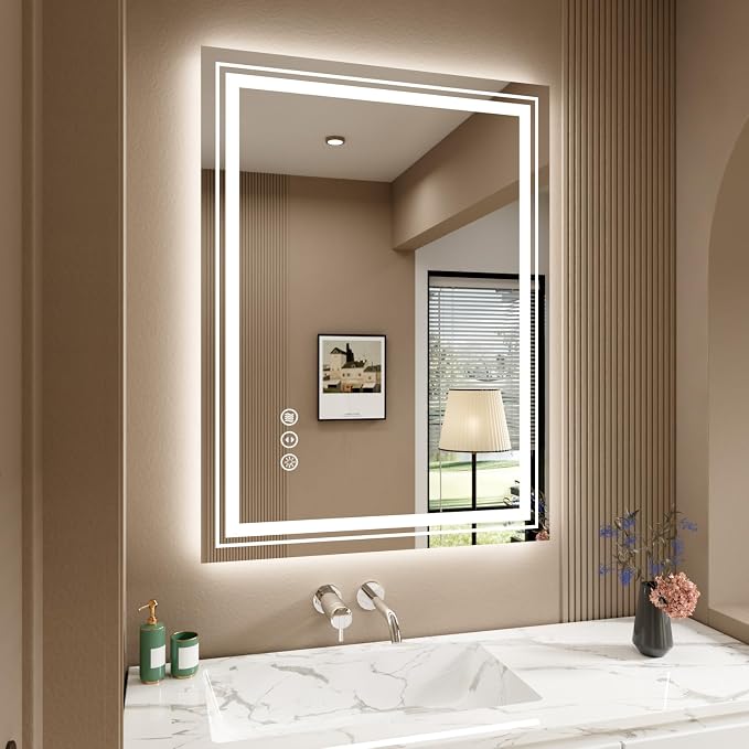 WTTY 32" x 24" LED Bathroom Mirror with Light | Anti-Fog, Dimmable, 3 Color Temperature, Memory Function, Tempered Glass, IP54 Waterproof, ETL Listed