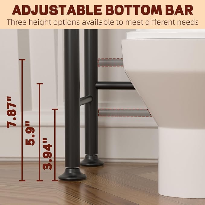 GloTika 4-Tier Over Toilet Storage, Anti-Tilt, 69.3" H, Brown | Anti-Tilt Safety System, 150lb Capacity, Carbon Steel, Freestanding, Anti-Rust Coating, Paper Holder & 4 Hooks