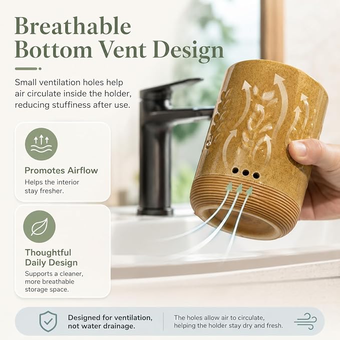 LYEOBOH Toothbrush Holder, Countertop Toothbrush Holders with Drainage | Toothbrush Container, Ceramic Toothbrush Organizer Countertop, Toothpaste and Toothbrush Holder for Bathroom & Shower