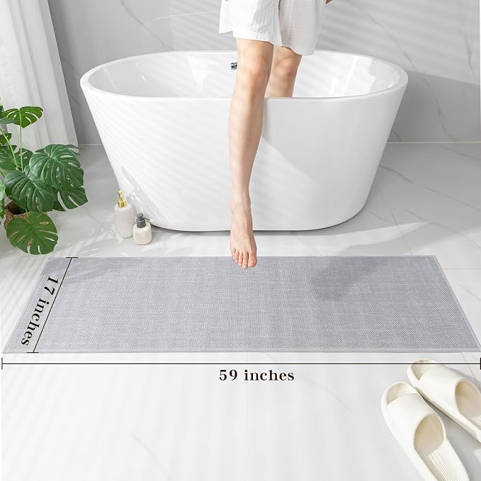 Bathroom Rugs Mat 59x17, Ultra Thin Non Slip Bath Rug Runner Quick Dry Absorbent Bath Mat for Bathroom Floor, (Light Grey, 59"x17")