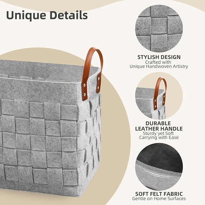 Blankets Basket 16.5 " x13 x13 , Large Storage Baskets for Organizing Rectangular, Living Room Dog Toy Bin for Dirty Clothes, Pillows, Towel-Light Gray
