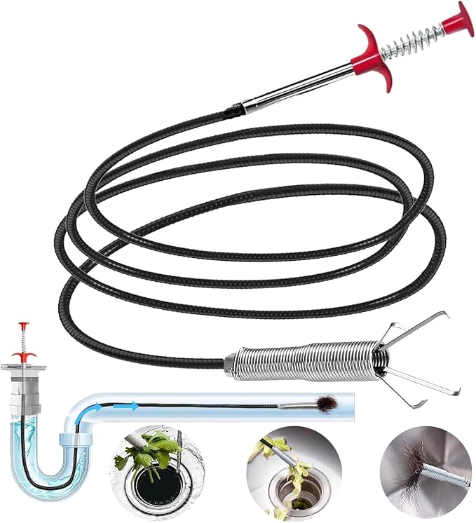 80-Inch Flexible Drain Snake with 4-Claw Grabber for Sink & Shower Clogs | Extended Reach • Flexible Coated Shaft • Secure 4-Claw Grip • Pulls Hair, Food Waste And Debris From Curved Pipes