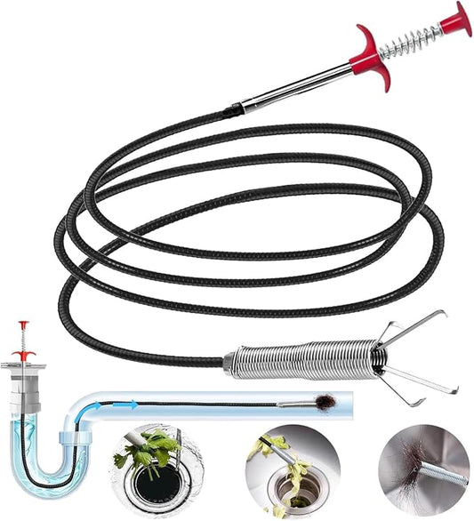 80-Inch Flexible Drain Snake with 4-Claw Grabber for Sink & Shower Clogs | Extended Reach • Flexible Coated Shaft • Secure 4-Claw Grip • Pulls Hair, Food Waste And Debris From Curved Pipes