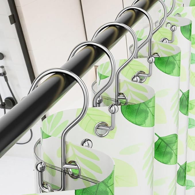 Shower Curtain Hooks, Silver Shower Curtain Hooks Rust Proof, Anti-drop Metal Shower Curtain Rings Hooks, Double Shower Hooks for Shower Curtain, Shower Rings for Curtain & Liner, Silver-12 Pcs
