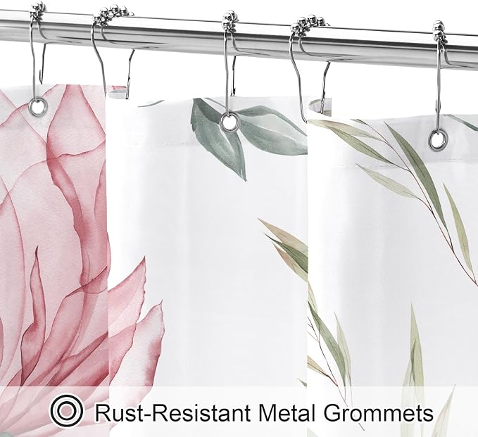 Litabel Small Stall Boho Watercolor Floral Shower Curtain 36 x 72, Pink and Grey Ink Painting Style Flower Shower Curtains for Chic Elegant Bathroom, Artistic Narrow Half Size Shower Curtain