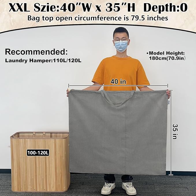 Canvas Laundry Bag 40"W x35"H, Extra Large Heavy Duty Storage Bag, XXL Grey | Thick Canvas Fabric, with Handles & Drawstring Closure, Washable Clothes Sack, 1 Pack