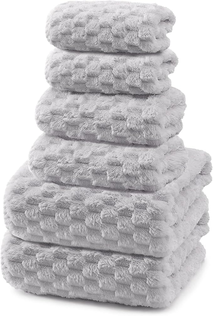 6-Piece Towel Set with 2 Bath Towels (28 x 55 Inches), 2 Hand Towels (14 x 30 Inches), and 2 Hair Wrap Towels (10 x 26 Inches), Soft and Breathable for Everyday Use(Grey)