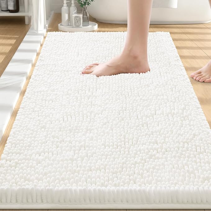 Smiry Bathroom Rugs 30X20, Luxury Chenille Extra Soft Absorbent Bath Mat | Ivory, Machine Washable Non-Slip Plush Bath Mats for Bathroom, Tub, Shower, and Floor, Home Decor