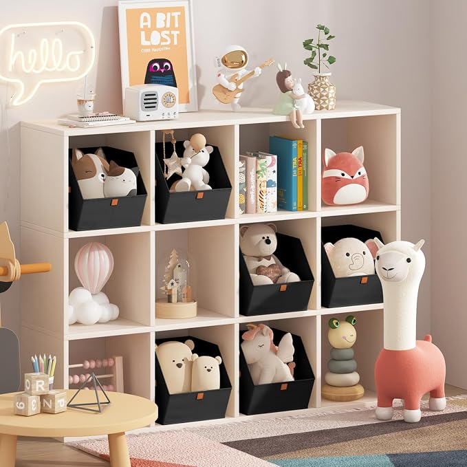 Fabric Closet Storage Cubes - 8 Pack Square Storage Bins with Dual Handles for Clothes, Towels, Toys, Cube Storage Organizers for Bedroom, Nursery, Shelves, Closet, Small Spaces, Black