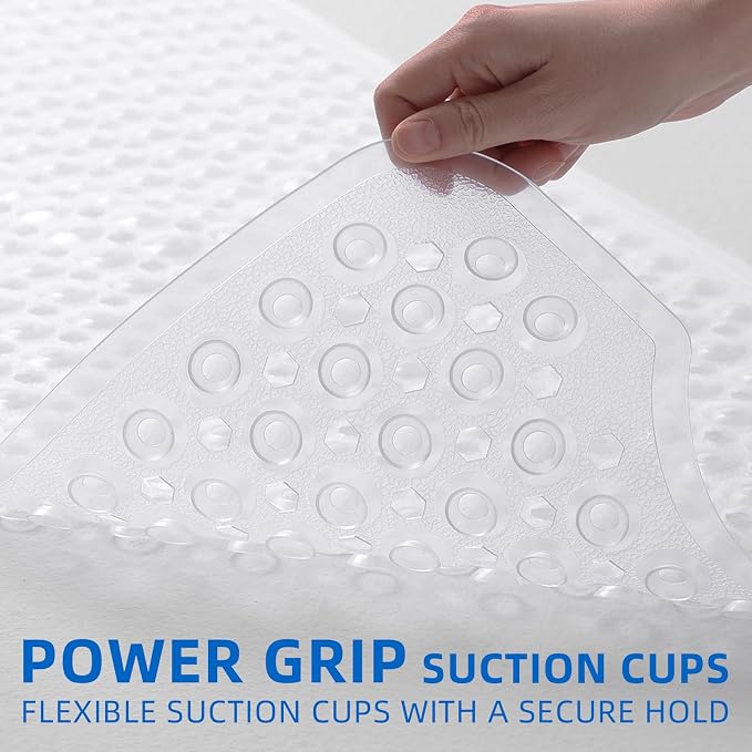 MOONFLY Shower and Bathtub Mat, 40x16 Inches, Clear | Extra Long Non Slip Mats with Suction Cups,Drain Holes, Machine Washable ,Anti Slip Bathmats, Bathroom Mats for Tub Nonslip
