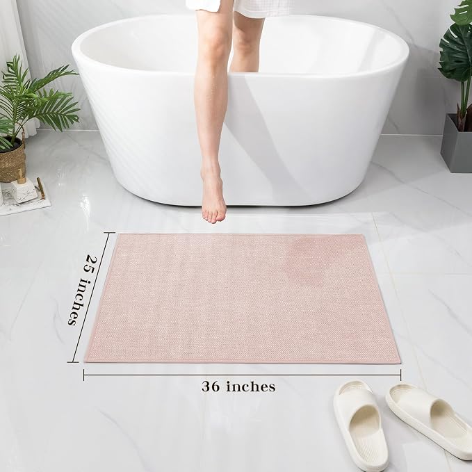Bathroom Rugs Mat 36x25, Ultra Thin Non Slip Bath Mat Large Quick Dry Absorbent Bath Mat for Bathroom Floor, (Pink, 36"x25")