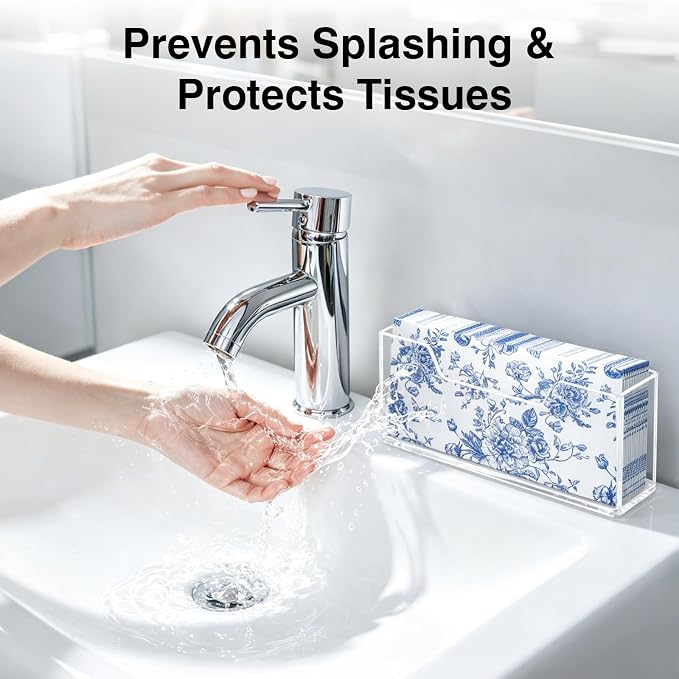 Kordory Clear Acrylic Vertical Guest Towel Holder, Medium Napkin Holder | Waterproof Splash Resistant, Fits Disposable Hand Towels, Ideal For Bathroom, Kitchen, Dining Table, Home, Hotel & Office