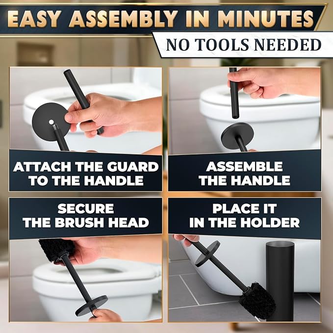 Toilet Brush and Holder Set, Stainless Steel Material (Black) | Matte Black Toilet Brush with Holder Set, Splash Protection & Dense Bristles for Bathroom Cleaning, Protection from Splashes