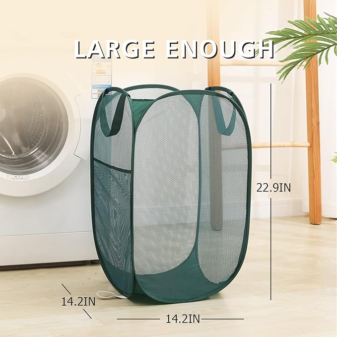 Sturdy Mesh Laundry Hamper Basket Bag,collapsible Pop up for Laundry Room | Folding Foldable Baskets with Side Pocket Travel Clothes Organizer for Bathroom,Kids Room,College Dorm (Vertical,Grey)
