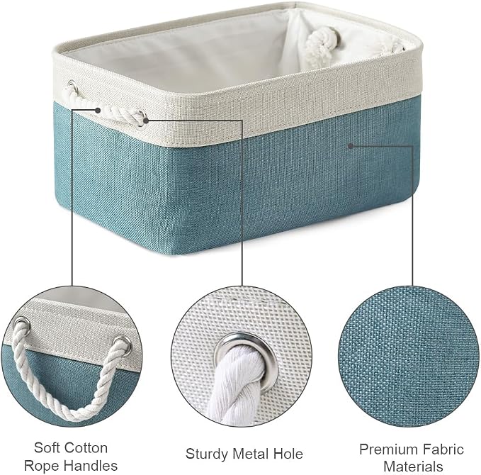 Fabric Storage Bin with Handles,Storage Basket for Home Storage and Organization, Shelf Basket with Cover for Living Room Bedroom Closet（White & Green Medium 13.8L×9.8W×6.7H