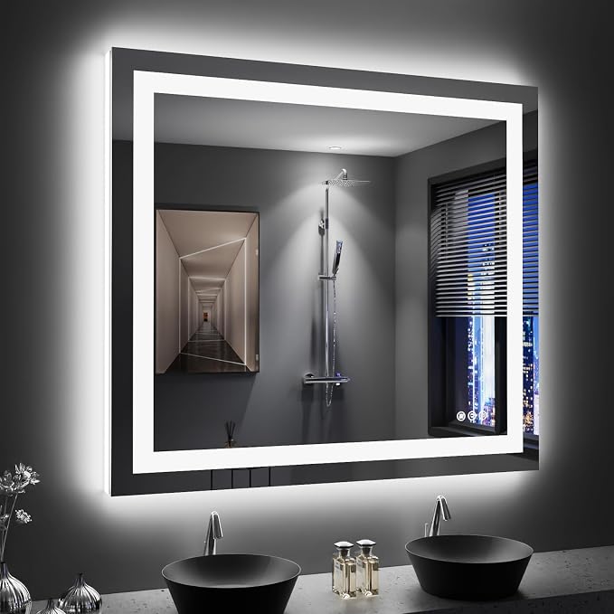 LOAAO 40"X36" LED Bathroom Mirror with Lights | Anti-Fog, Dimmable, 3 Color Temperature, Backlit + Front Lit, Memory Function, Tempered Glass, UL Listed